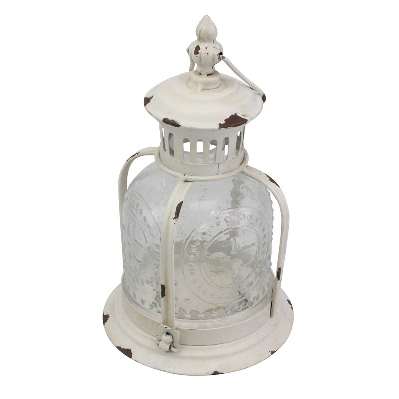 Stonebriar CKK Industrial LTD Stonebriar Antique Worn White Metal Candle Lantern, Use As Decoration for Birthday Parties, a Rustic Wedding Centerpiece, or Create a Relaxing Spa Setting, For Indoor or Outdoor Use - Image 3